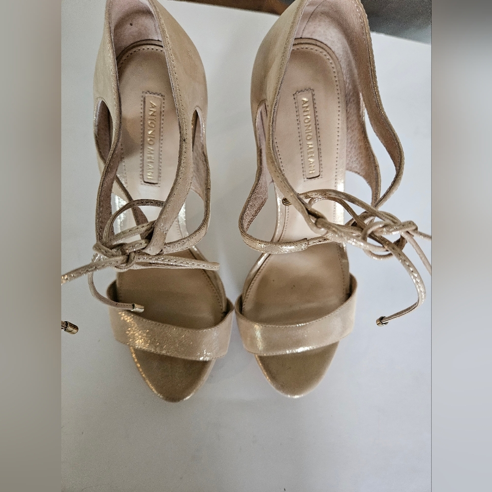 Antonio Melani Bronze High Heel Strappy Sandals Used Look Details In The Pict.